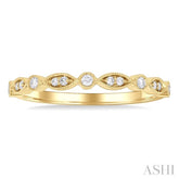 1/10 Ctw Marquise and Circular Motif Carved Round Cut Diamond Stackable Wedding Band in 14K Yellow Gold